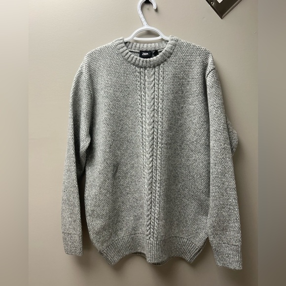 Zara Grey Ribbed Cotton Knit Sweater - Picture 1 of 4